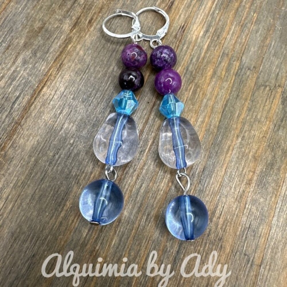 SHOULDER DUSTER +!purple turquoise beaded earrings dangle